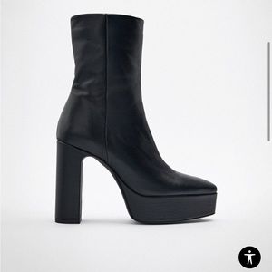 Zara platform leather ankle booties RARE